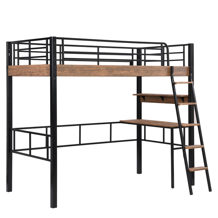 Loft Bed With Built In Desk, Storage Shelf And Ladder
