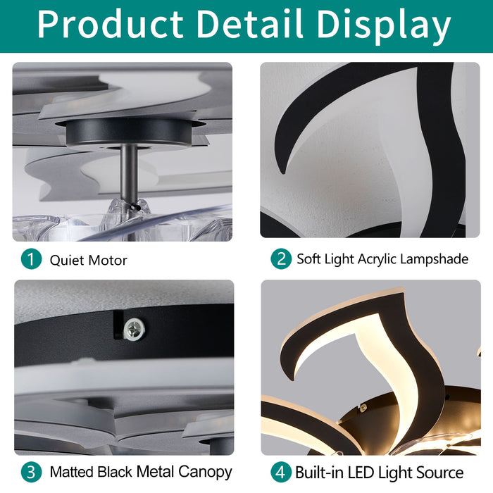 Flower Ceiling Fan With LED Dimmable Light, Flush Mount Ceiling Fan With Remote Control, Low Profile Design, 6 Speeds, Timing Function