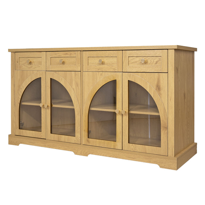 Sideboard Cabinet With 4 Drawers And 4 Arched Glass Doors