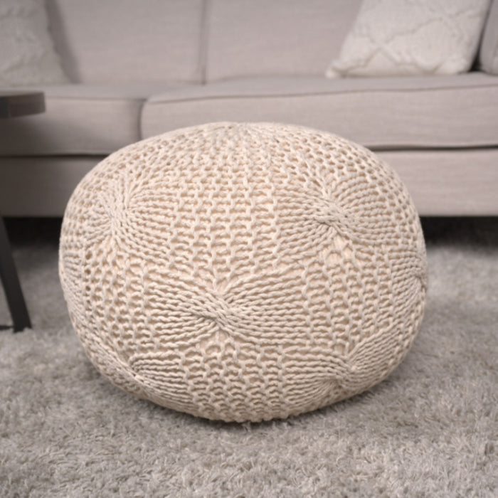 Bordeaux - Knitted Cotton Round Pouf