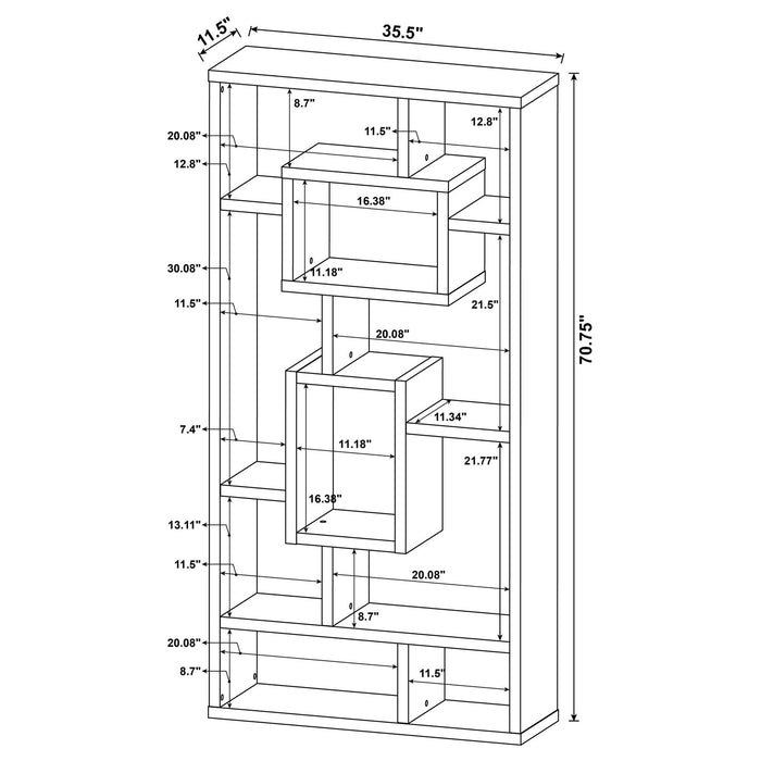 Geometric 10 Shelf Open Back Bookcase With Interlocking Shelves - White