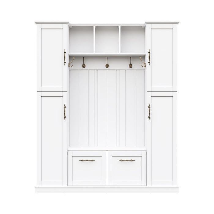 Hall Tree With 4 Side Cabinets