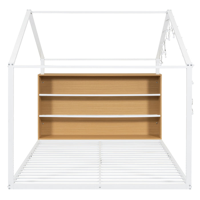 Bed House Frame With Shelves And Lights