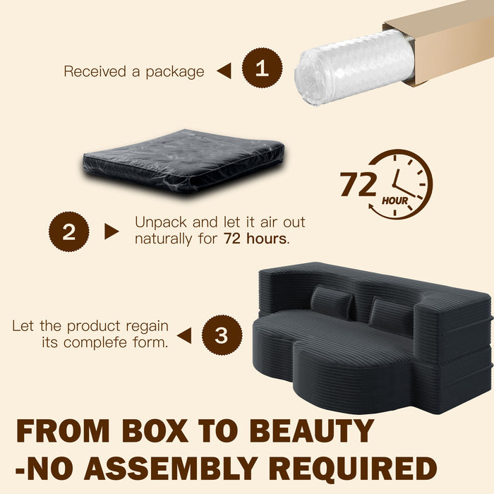 Modern Floor Sofa With 2 Pillows, Convertible Twin Size Folding Mattress For Living Room