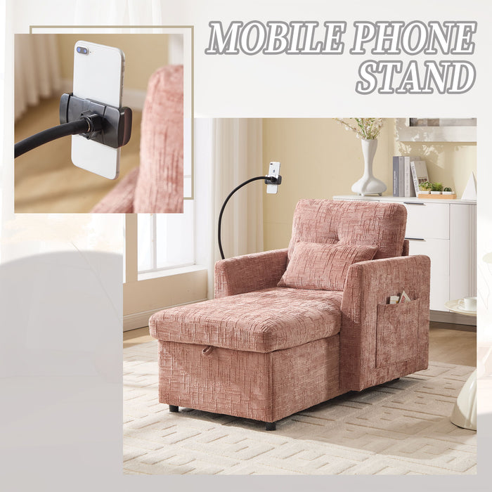 Multifunctional Chenille Recliner Sofa With Storage And Phone Bracket