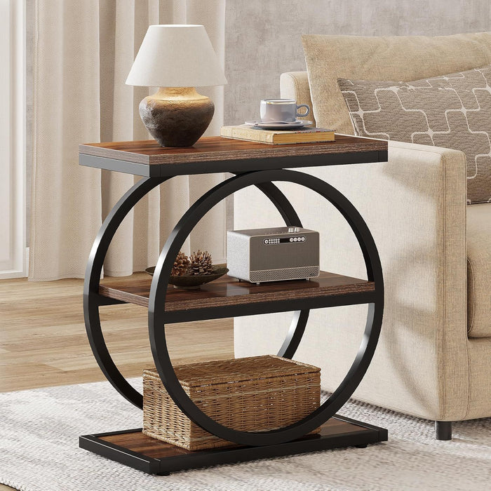 Industrial Narrow End Table With 3 Shelves