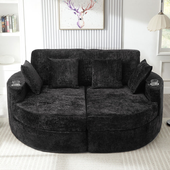 Boneless Design Upholstered Sofa Bed With Cup Holders