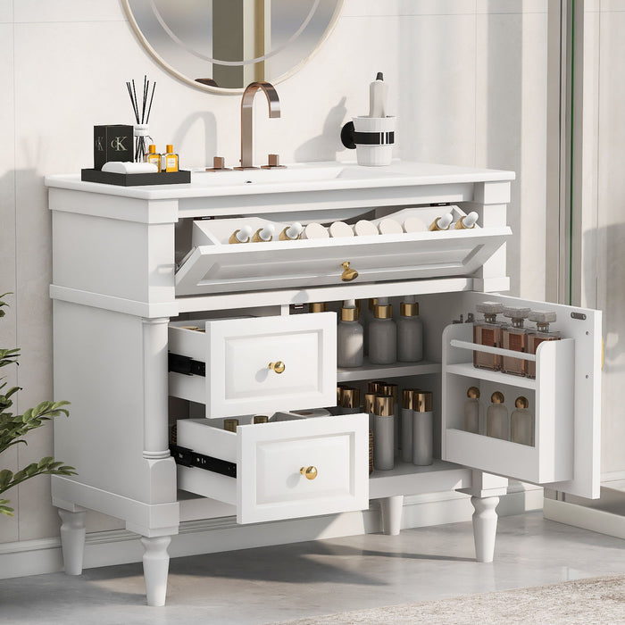 Freestanding Bathroom Vanity With Sink, Adjustable Shelf, Flip Drawer