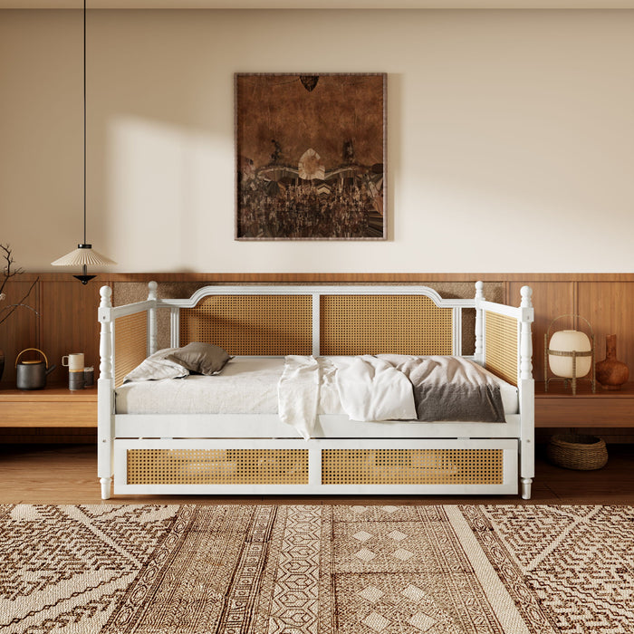 Traditional Style Rattan Daybed, No Box Spring Needed