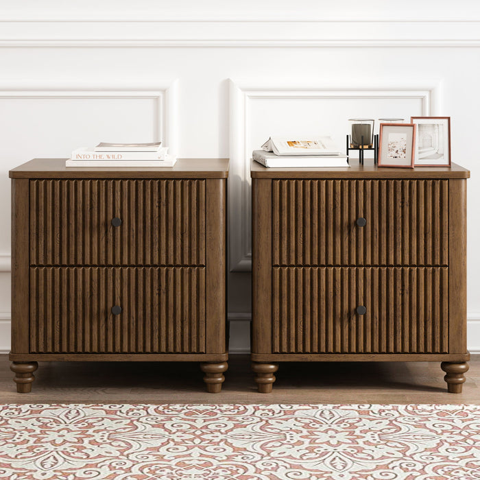 Fluted Nightstand With 3 Drawers