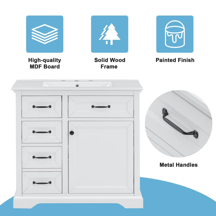 Modern Bathroom Vanity With Sink Top, 4 Drawers And 1 Soft-Close Door