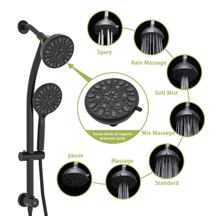 Multi Function Dual Shower Head Shower System With 4.7" Rain Showerhead, 7 Function Hand Shower, Adjustable Slide Bar