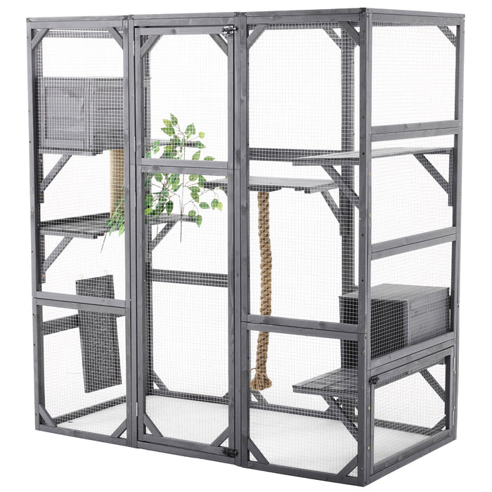 Outdoor Cat House, Diy Cat Enclosure Catio With Double Enter Doors
