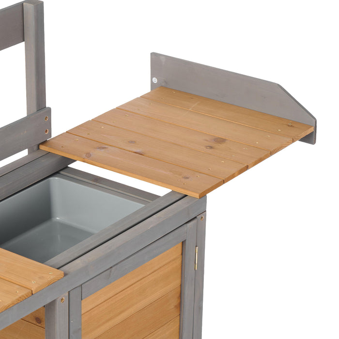 Outdoor Potting - Bench, Workstation Table With Cabinet For Backyard Garden Supplies - Brown / Gray