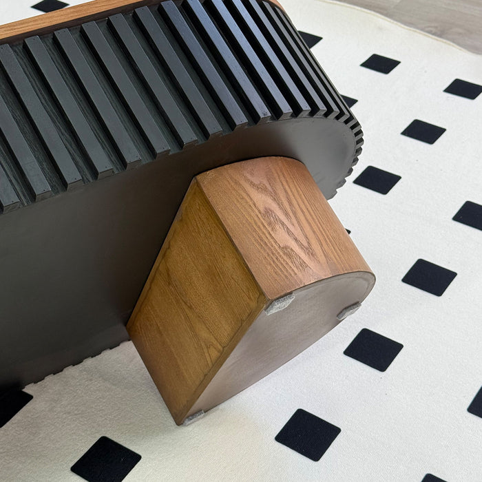 Elliptical Living Room Coffee Table With Hidden Storage And Removable Tabletop