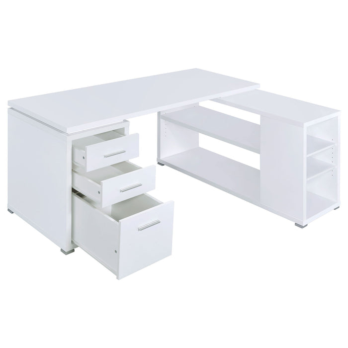 Tona - L-Shape Computer Desk With 3 Drawers And 5 Shelves