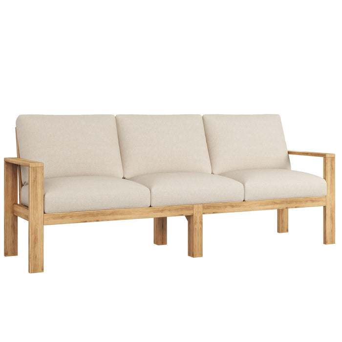 Outdoor 4 Pieces Acacia Sectional Patio Sofa Set - Light Gray / Teak