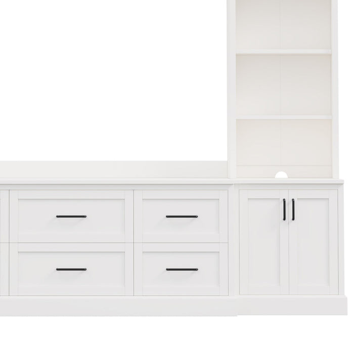 Arched Entertainment Center Wall Unit With 6 Drawers, Large TV Stand With Bookshelves