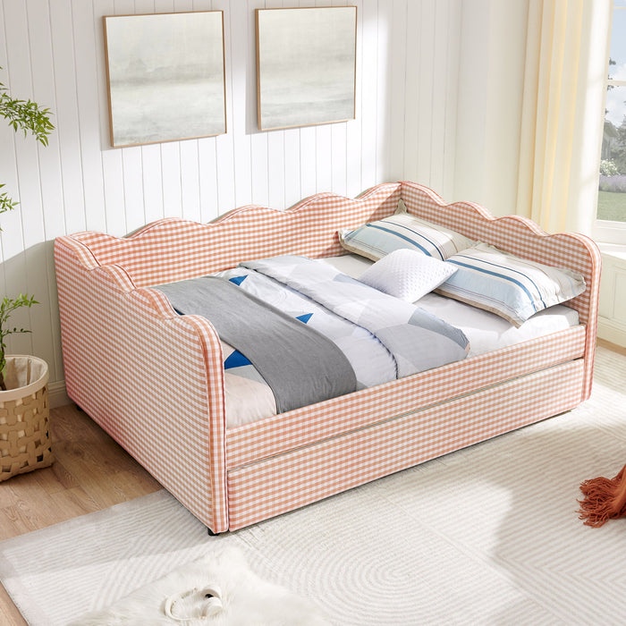 Gingham Daybed With USB Charging Port, Wave-Shaped Design
