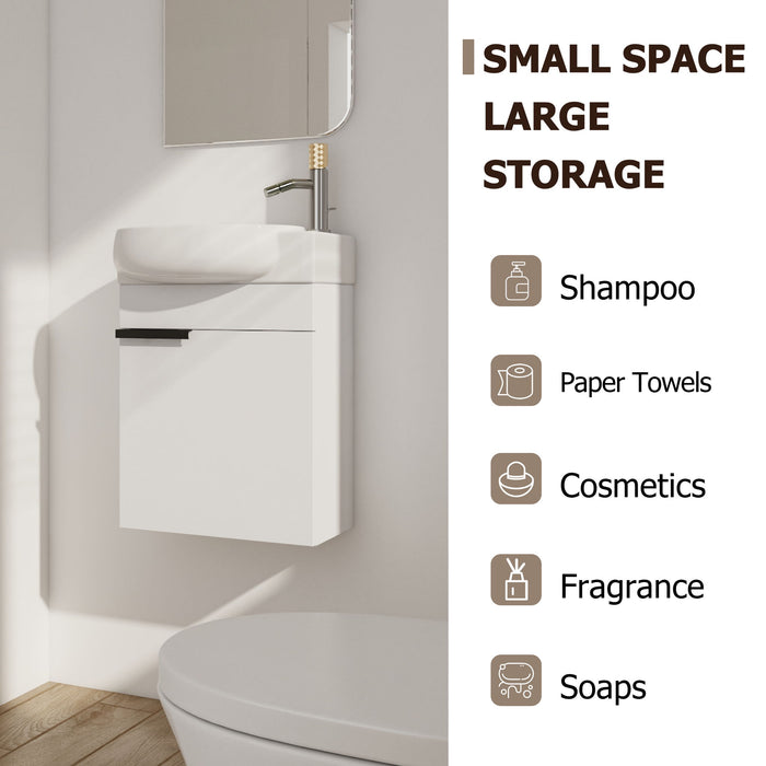Soft Close Doors Bathroom Vanity With Sink, Compact Wall Mounted Design Basin