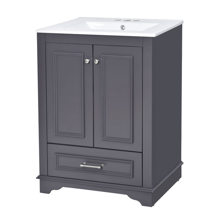 Bathroom Vanity With Ceramic Sink Combo, Modern Freestanding Storage Cabinet With Silver Handles