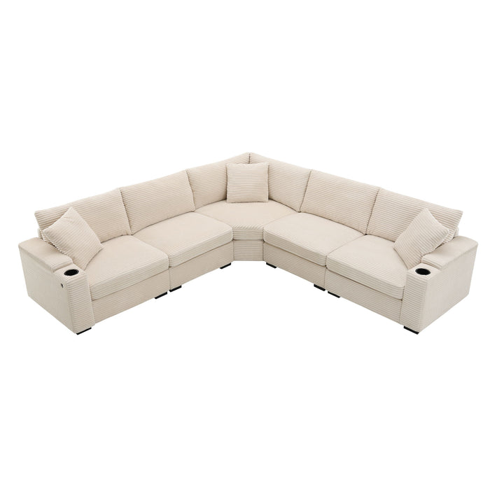 Convertible L Shaped Sectional Corner Couch With Armrest Storage Cup Holders USB Charger, Irregular Corner Oversized Comfy Modular Sofa