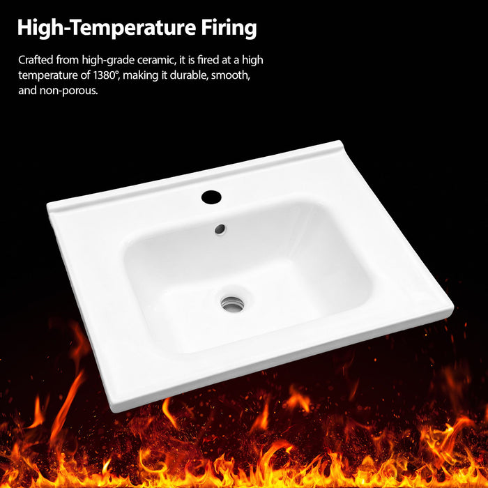 Rectangular Single Vanity Top With 1 Faucet Hole And Overflow Ceramic