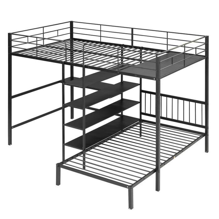 Full Over Twin Bunk Bed With Built In Desk, Shelves And Ladder - Black