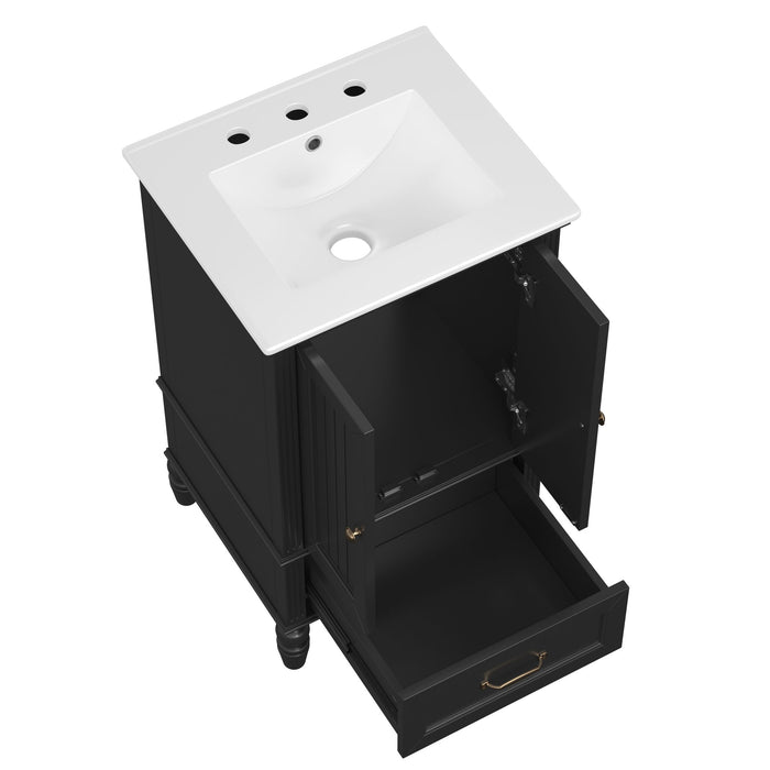 20" Bathroom Vanity With Sink Cabinet With 2 Doors, 2 Drawer, Magnetic Door Stopper, Adjustable Feet, Drop In Sink - Black