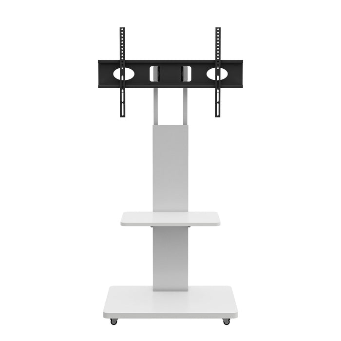 Mobile TV Stand With Shelf Floor Mount Cart For TVs With Lockable Wheels Ideal For Living Room Bedroom Or Office - White