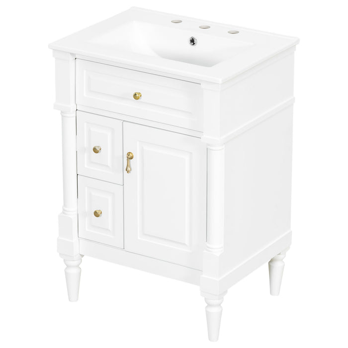 Freestanding Bathroom Vanity With Sink, Adjustable Shelf & Flip Drawer