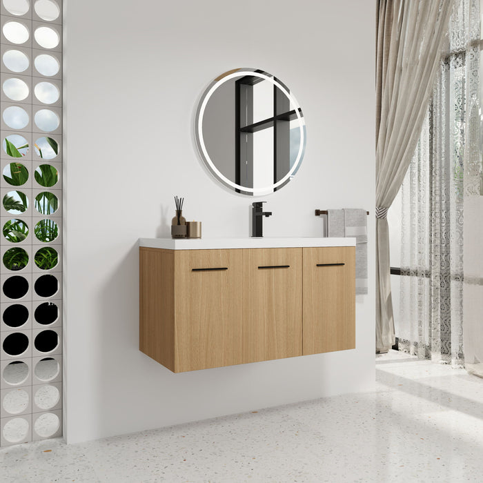 Wall Mounted Floating Bathroom Vanity With Sink, 3 Door Modular Cabinet