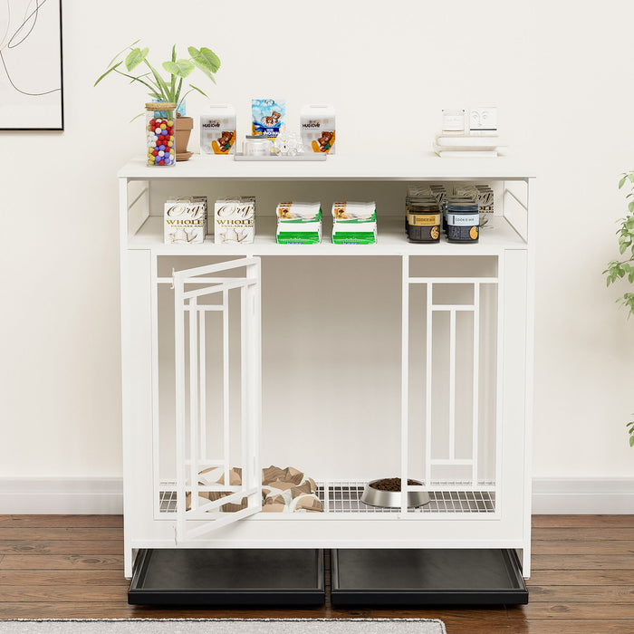 Wooden Dog Crate Furniture With Divider And Storage - White
