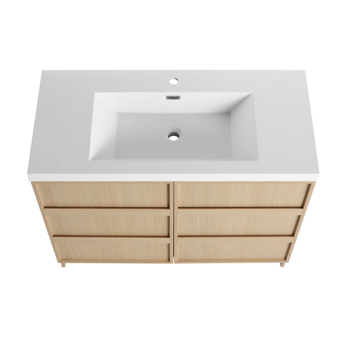 42" Freestanding Bathroom Vanity & Sink & 2 Soft Close Cabinet Doors - Oak / White