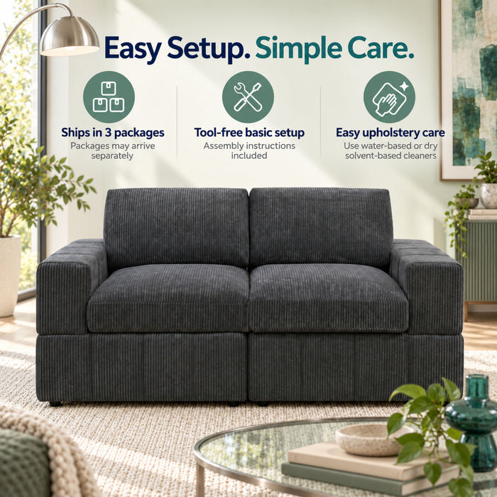 Oversized Modular Loveseat, 2 Piece Living Room Sofa Set - Dark Gray