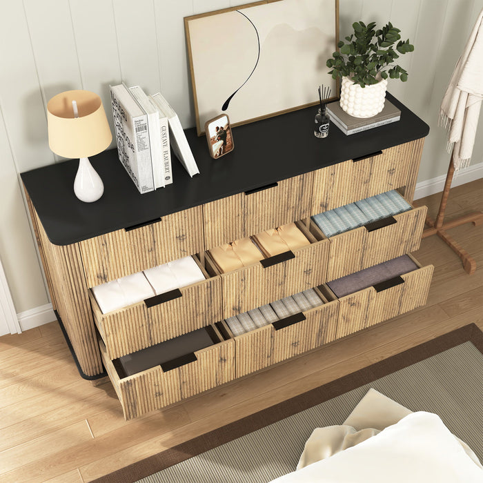 Modern 9 Drawer Cabinet With Metal Rounded Corners Multi Functional Storage - Black