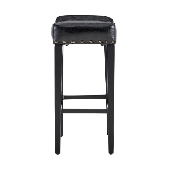 Bar Stool With Brass Nailhead Trim (Set of 2) - Black