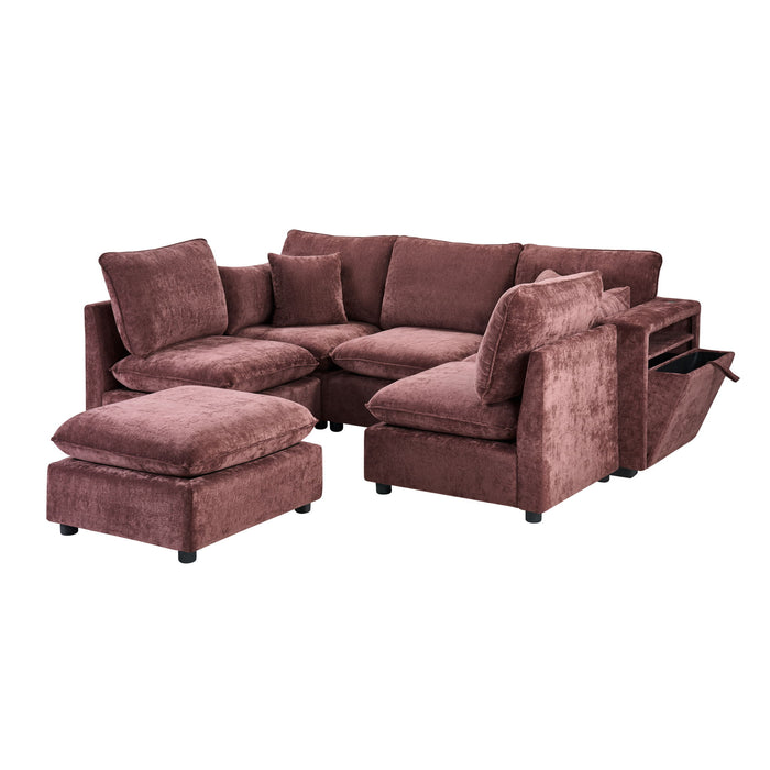 Modern Sectional Sofa U-Shaped With Movable Ottoman Storage Armrests And USB Ports