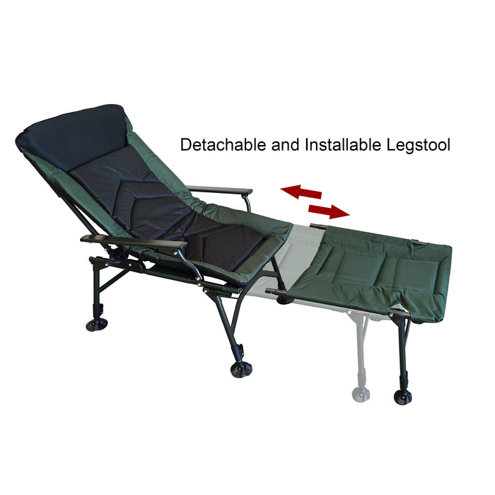 Camping Lounge Chair With Detachable Footrest, Portable Folding Reclining Camping Chair With Adjustable Backrest For Indoor And Outdoor Camping Beach Hiking Fishing - Green / Black