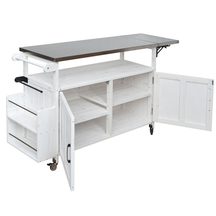 Foldable Outdoor Kitchen Island With Lockable Wheels, Storage Cabinet And Towel Rack For Patio