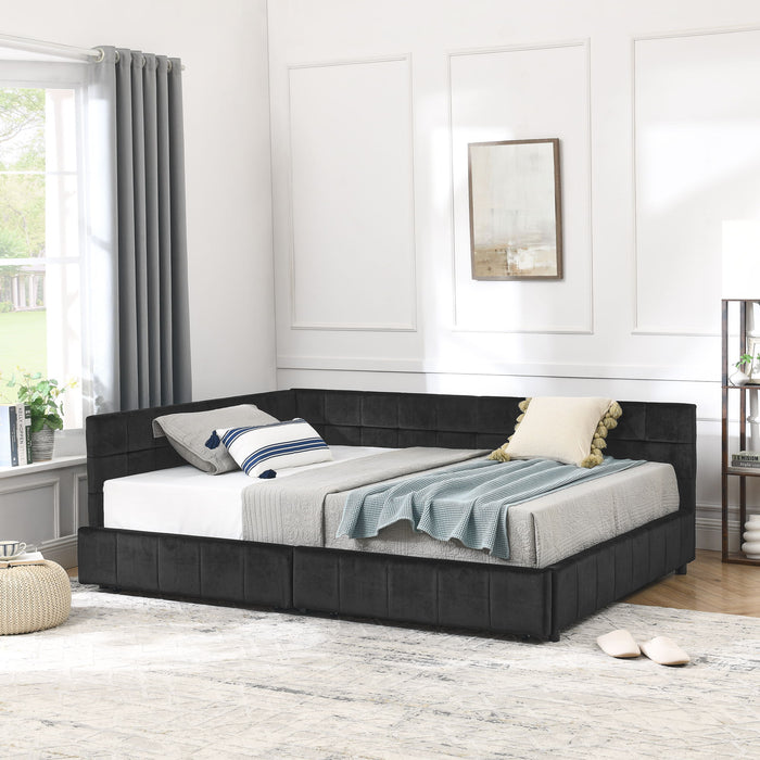 Storage Elegant Upholstered Tufted Bed Frame With Backrest And Armrests