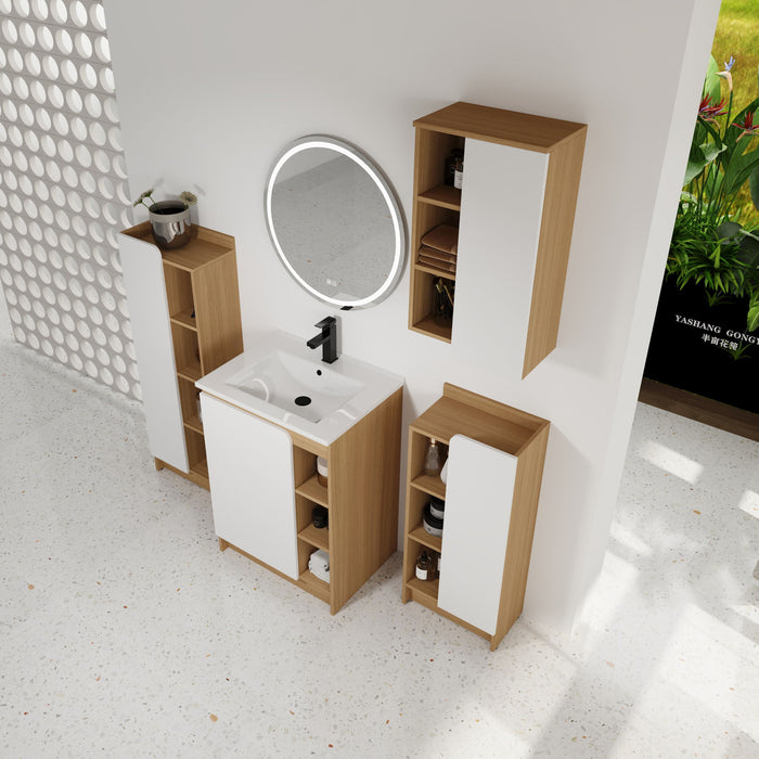 4 Piece Bathroom Vanity Set With Sink, Vanity Combo With Storage Cabinets - Black / Light Oak / White