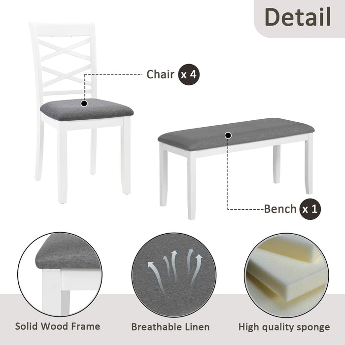 Elegant 6 Piece Dining Table Set With 4 Chairs And Bench