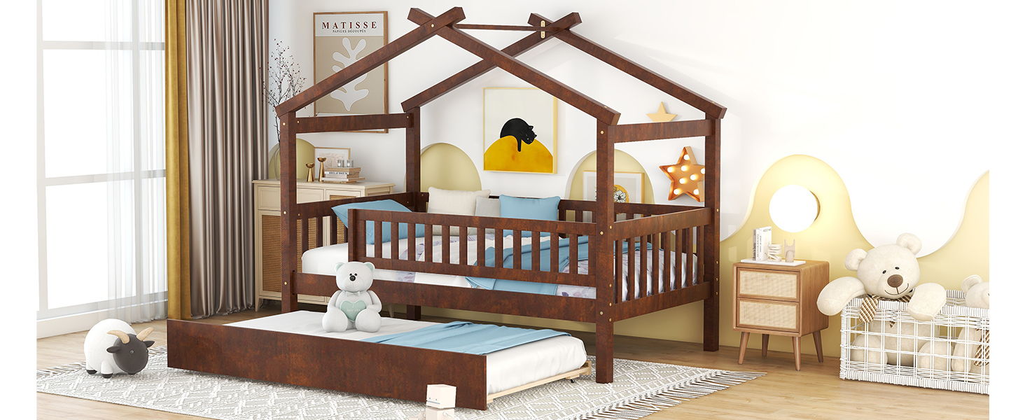 Creativity House Bed With Twin Size Trundle