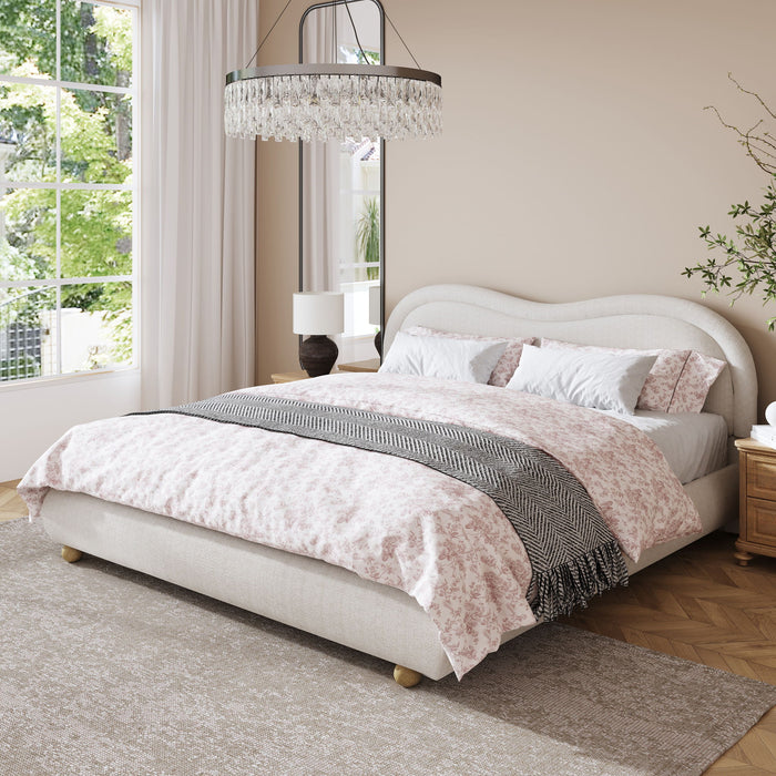 Upholstered Platform Bed Frame With Curved Headboard