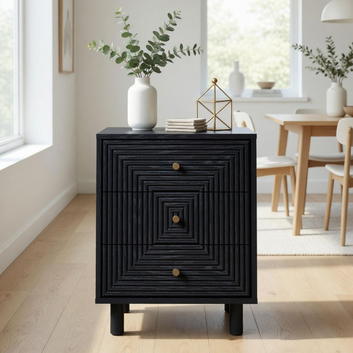 3 Drawer Nightstand - Black - Wood