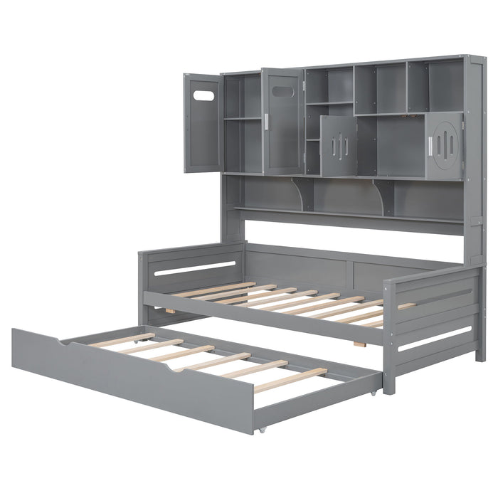 Daybed With All-In-One Cabinet And Shelf