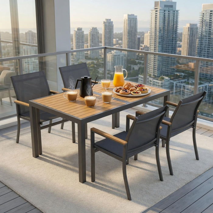 5 Piece Gray Aluminum Patio Dining Set With Textilene Chairs For Outdoor Use