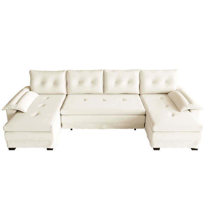U-Shaped Sleeper Sofa With Pull Out Bed, Removable Armrests & USB Ports For Living Room
