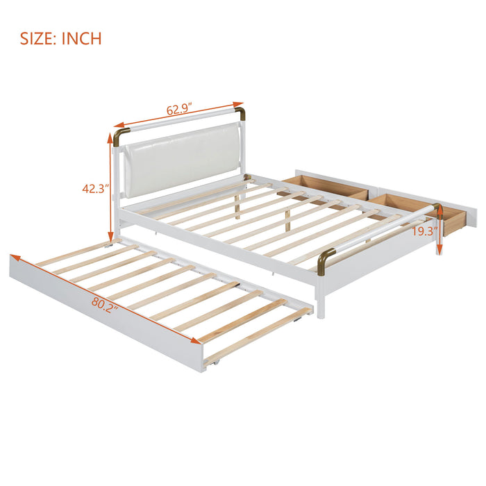 Storage Platform Bed, With 2 Big Drawers, Trundle